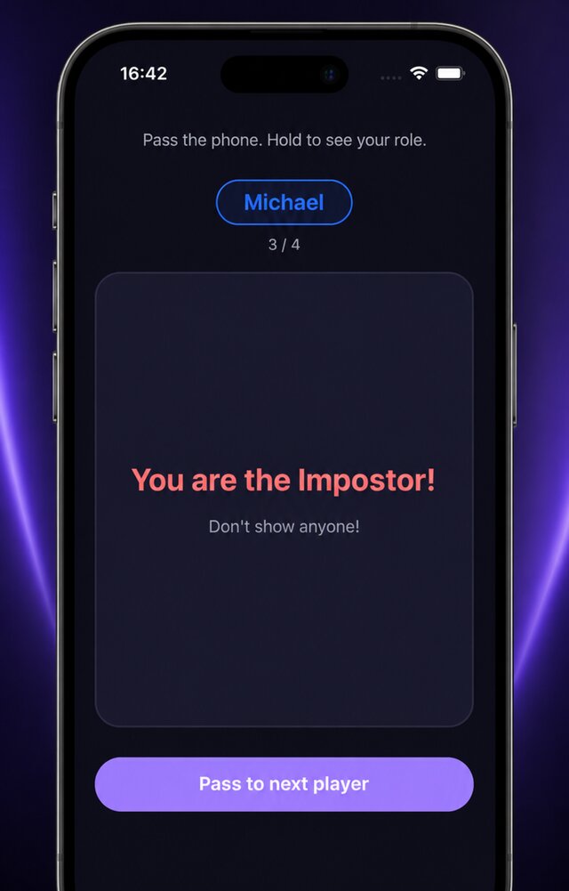 Impostor reveal screen: you are the impostor — don't show anyone