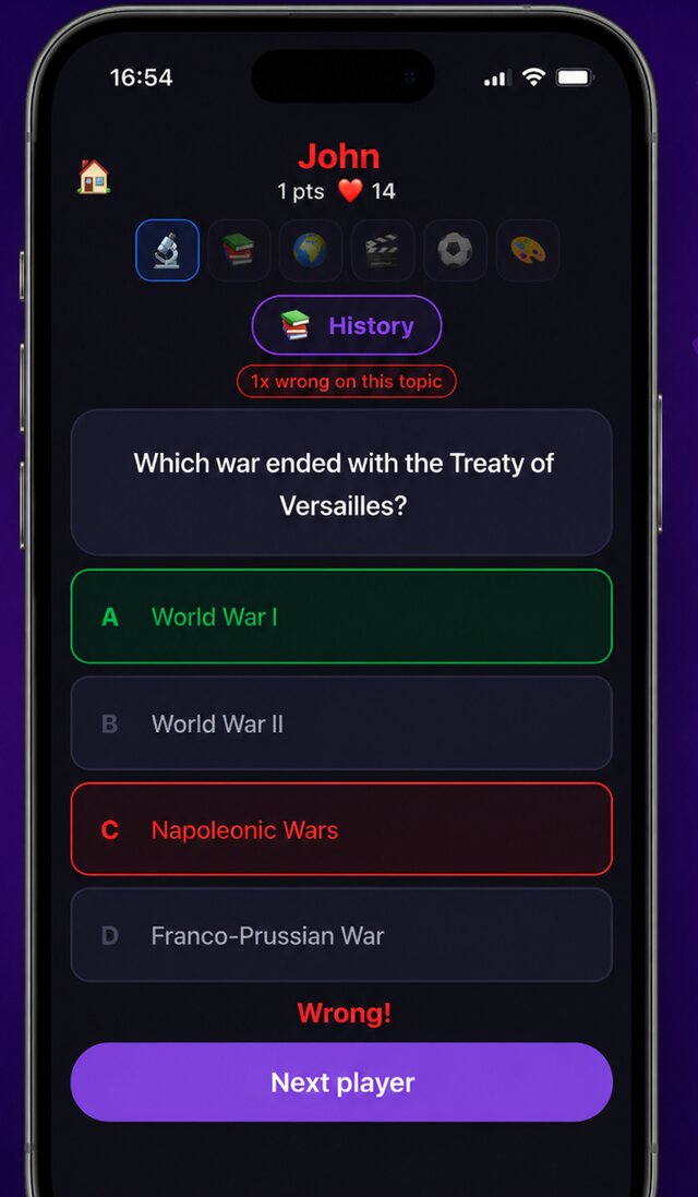 Trivia in play: which war ended with the Treaty of Versailles, with answer options