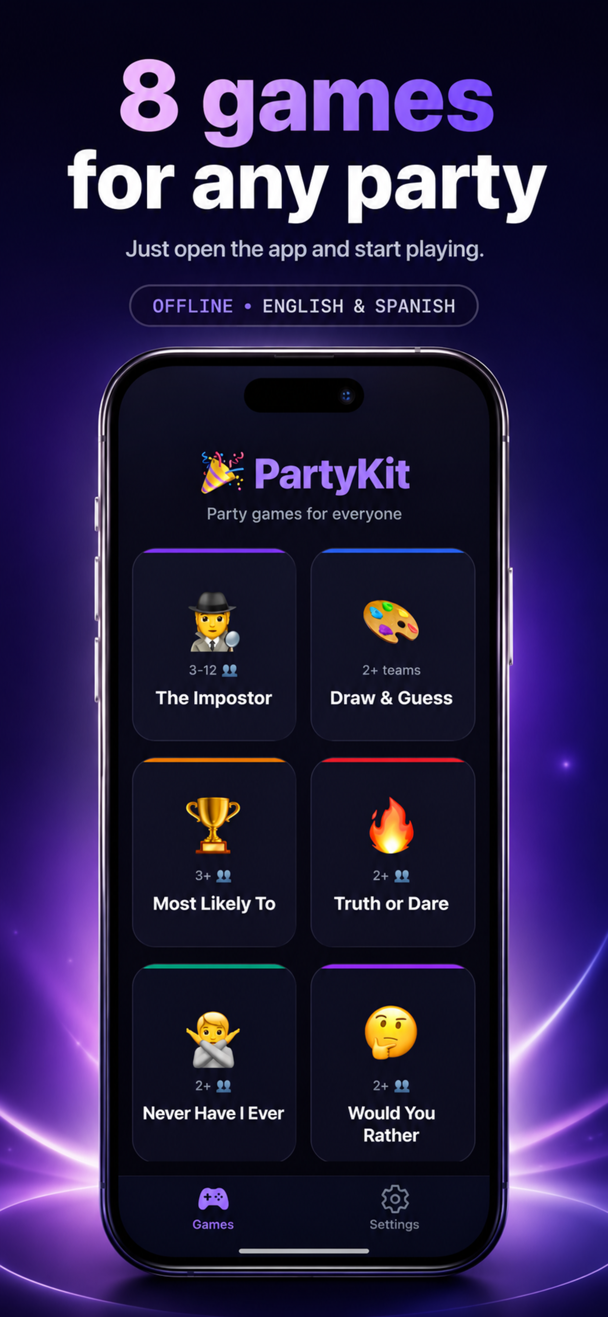 PartyKit games screen